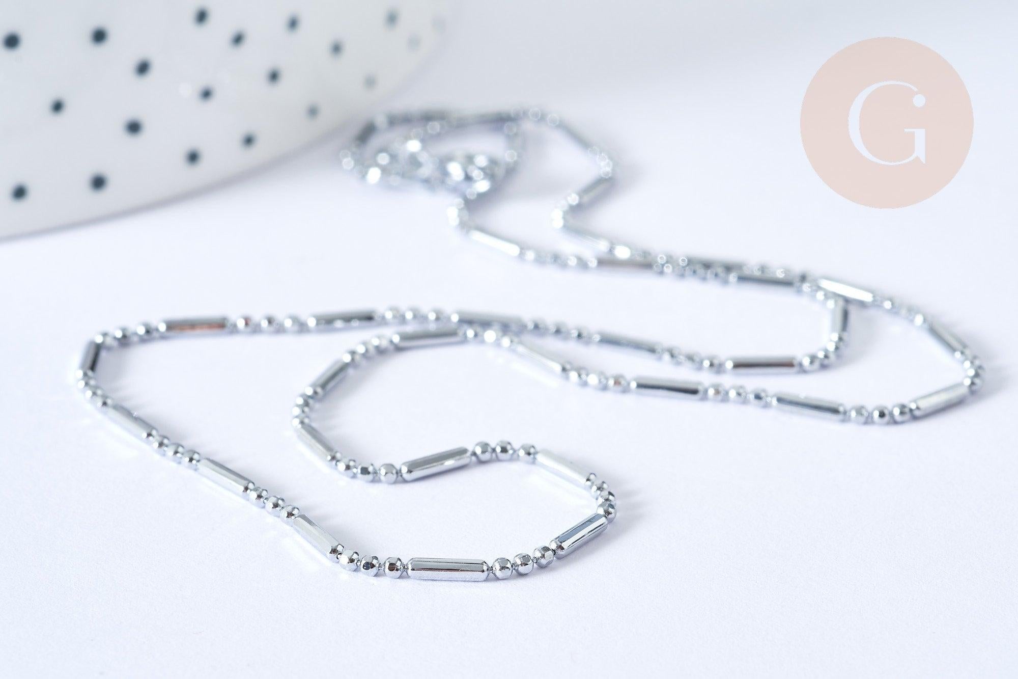 Collier chaine Boule bambou acier 304 inoxydable platine 45,7cm, x1 (G8021)