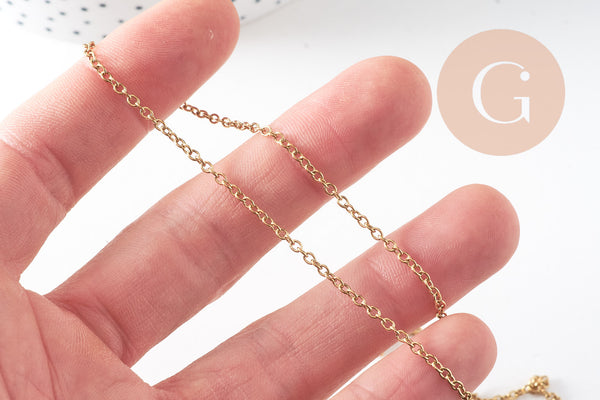 Collier chaine avec fermoir acier 304 inoxydable doré IP 14k forçat 1.9mm/45cm,x1 (G2088)