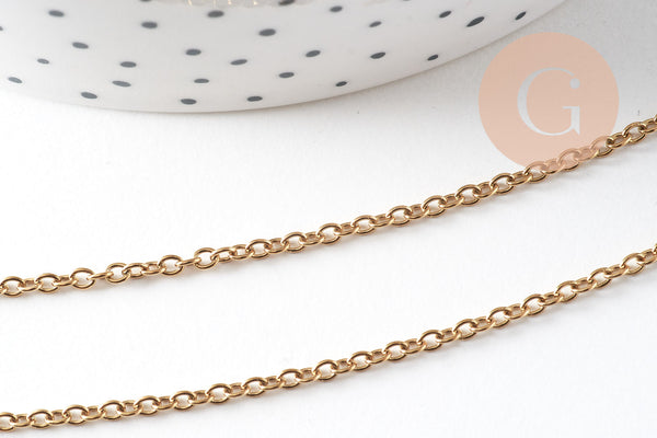 Collier chaine avec fermoir acier 304 inoxydable doré IP 14k forçat 1.9mm/45cm,x1 (G2088)