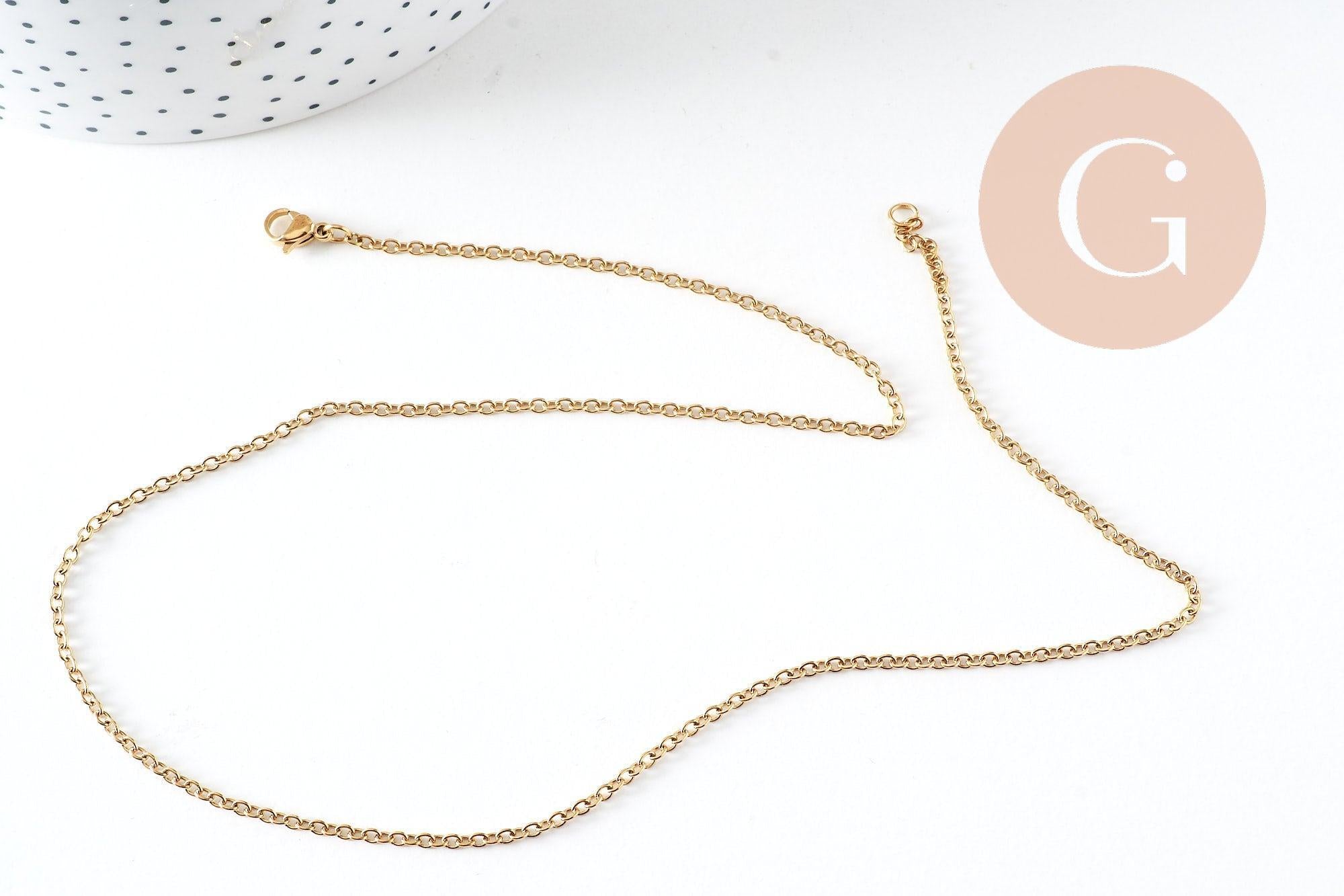 Collier chaine avec fermoir acier 304 inoxydable doré IP 14k forçat 1.9mm/45cm,x1 (G2088)