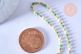 Collier chaine avec fermoir acier inoxydable doré perle rocaille vert 40.7cm, x1 (G4104)