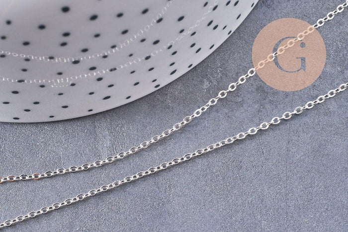 Collier Chaine complète avec fermoir laiton argenté forçat 2mm-40cm, x1 (G0574)