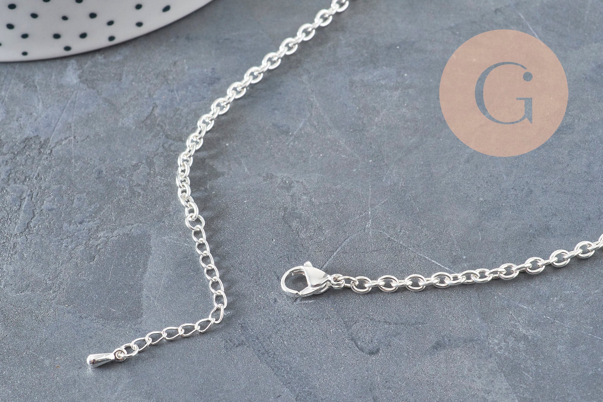 Collier chaine forçat acier inoxydable argenté 4mm/45.5cm + extension, x1 (G11202)