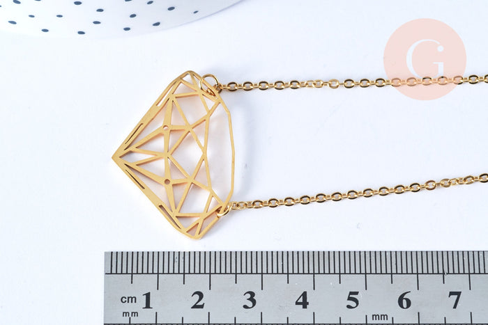 Collier diamant acier inoxydable doré 14k 45cm,idée cadeau anniversaire, x1 (G7142)