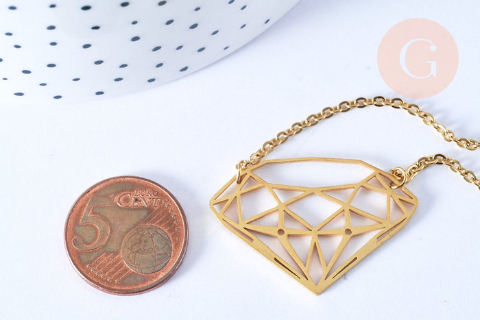 Collier diamant acier inoxydable doré 14k 45cm,idée cadeau anniversaire, x1 (G7142)