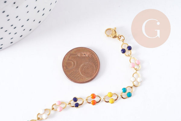 Collier fantaisie émail multicolore acier 304 inoxydable doré 45cm, idée cadeau femme x1 G8807