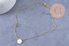 Collier fleur nacre naturelle chaine acier inoxydable doré PVD 18k 45cm, x1 (10581)