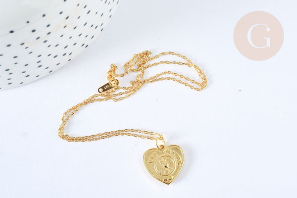 Collier médaille coeur LOVE argent 925 doré 24K- 45cm,x1 (G7041)