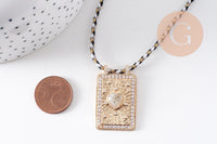 Collier médaille coeur Pyrite zircons blanc cordon tressé zamac doré 45cm x1 (G10364-9)