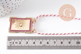 Collier médaille coeurs zircons fuchsia cordon tressé zamac doré 45cm x1 (G10364-8)