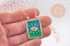Collier médaille émaillée Oeil bleu-vert zircons chaine zamac doré 45cm x1 (G10364-3)