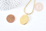 Collier médaille gravée ovale signe astrologique acier 304 inoxydable doré 30x20mm, x1 (G7648)