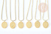 Collier médaille gravée ovale signe astrologique acier 304 inoxydable doré 30x20mm, x1 (G7648)