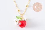 Collier pendentif fruits laiton doré et résine 44.9mm, x1 (G10279)