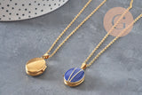 Collier pendentif locket bleu personnalisable acier 304 inoxydable doré, x1 (G11162)