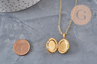 Collier pendentif locket lune & étoiles personnalisable acier 304 inoxydable doré, x1 (G11076)