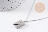 Collier pendentif locket enveloppe avec carte personnalisable acier 304 inoxydable platine, x1 (G10203)