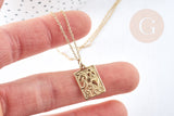 Collier rectangle symbole porte bonheur acier inoxydable 304- 45cm,collier minismaliste femme, x1 (G8802)