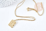 Collier rectangle symbole porte bonheur acier inoxydable 304- 45cm,collier minismaliste femme, x1 (G8802)