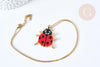 Collier sautoir pendentif tissage coccinelle perle de rocailles acier doré 50cm, cadeau pour femme, x1 (G7688)