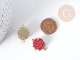 Connecteur Fleur Rose rouge zamac doré 22.5mm, pendentif création de bijoux, x1 G9010
