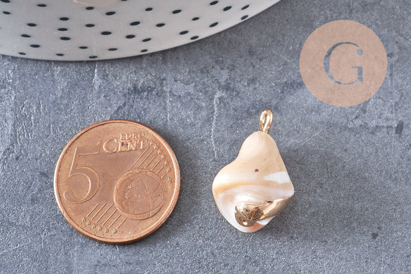 Connecteur Pendentif grosse perle nacre naturelle beige 26-30mm, x1 (G4628)