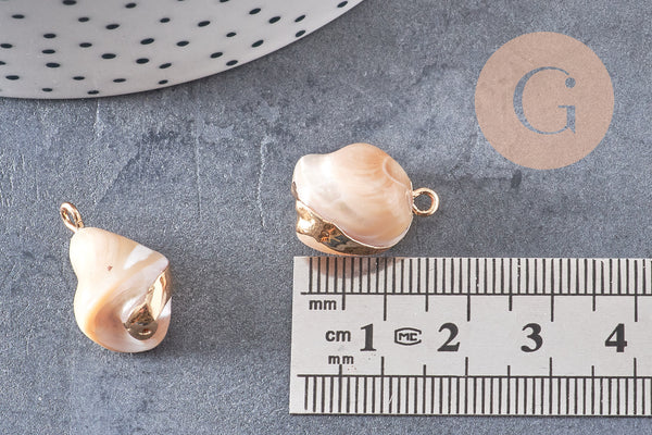 Connecteur Pendentif grosse perle nacre naturelle beige 26-30mm, x1 (G4628)