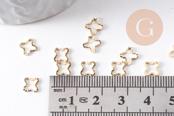 Connecteur croix laiton doré strié 24K 7.5mm, x10 (G10372)