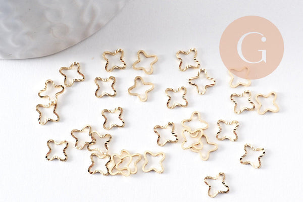 Connecteur croix laiton doré strié 24K 7.5mm, x10 (G10372)