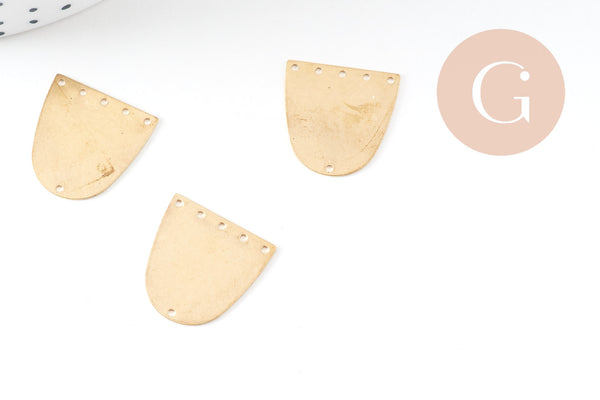 Connecteur demi-cercle laiton brut 6 trous 20mm, pendentif géométriques création bijoux, x5 G3196