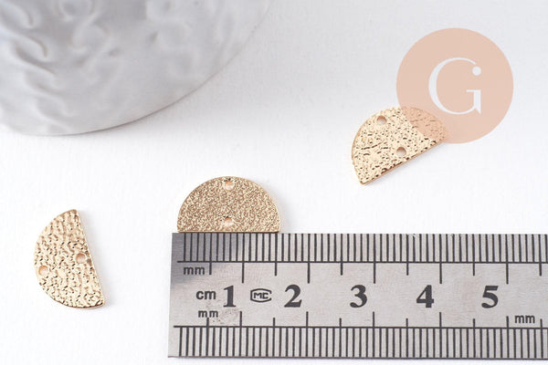 Connecteur demi-cercle texturé laiton doré 18K 15.5mm, x2 (G10385)