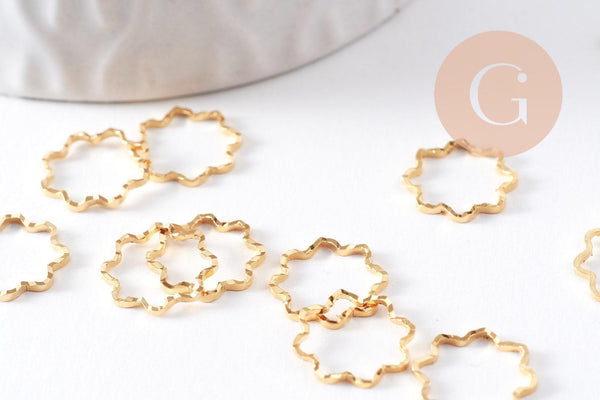 Connecteur fleur laiton doré strié 24K 11.5mm, x10 (G10373)
