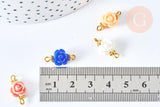 Connecteur fleur résine multicolore laiton doré 9mm, création de bijoux fantaisie, fleur résine époxy, X10 (G6941)