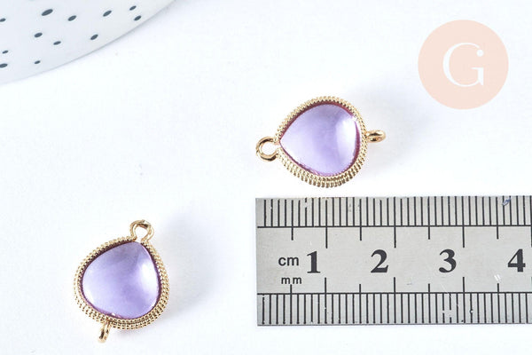 Connecteur goutte cristal verre jade laiton doré 19mm, pendentif imitation jade goutte fabrication bijoux en verre Lilas, x1 G6970