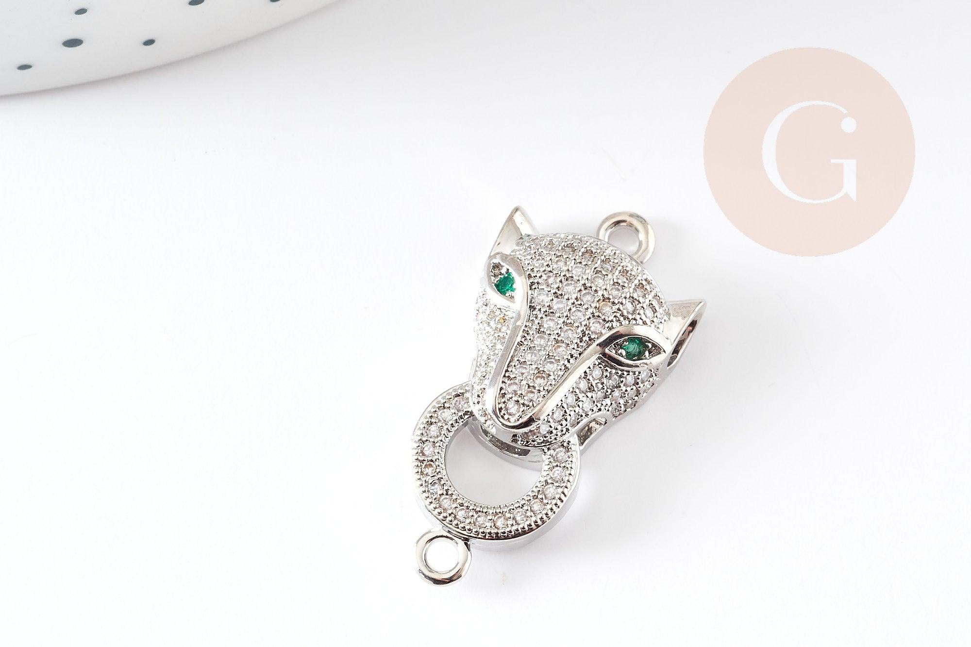 Connecteur léopard laiton doré et strass, pendentif qualité, pendentif doré, fermoir luxe,fabrication bijoux,29mm, x1 G4813
