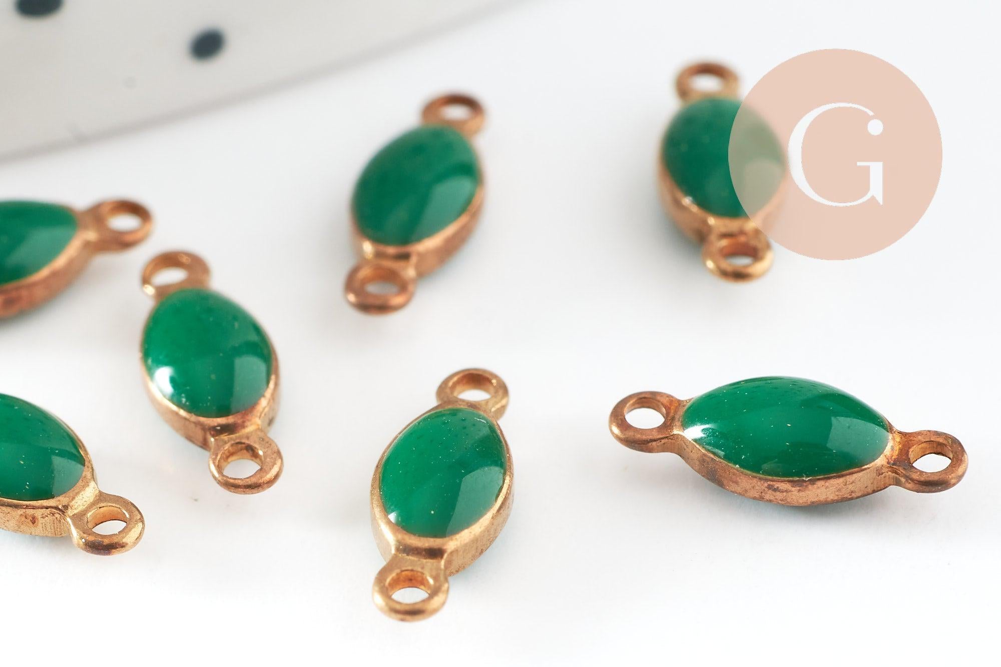 Connecteur ovale laiton brut émail vert, laiton doré, pendentif ovale, 10.5mm, x10 G3352