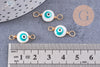 Connecteur rond nacre naturelle blanche mauvais oeil zamac doré 18.5mm, x5 (G3685)