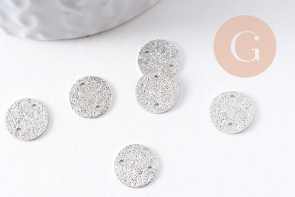 Connecteur rond texturé fer platine sablé 10mm, x10 (G10376)