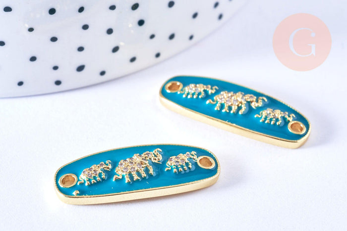 Connecteurs émaillé bleu laiton doré zircons blancs 11mm, x1 (G6886)