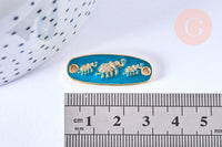 Connecteurs émaillé bleu laiton doré zircons blancs 11mm, x1 (G6886)