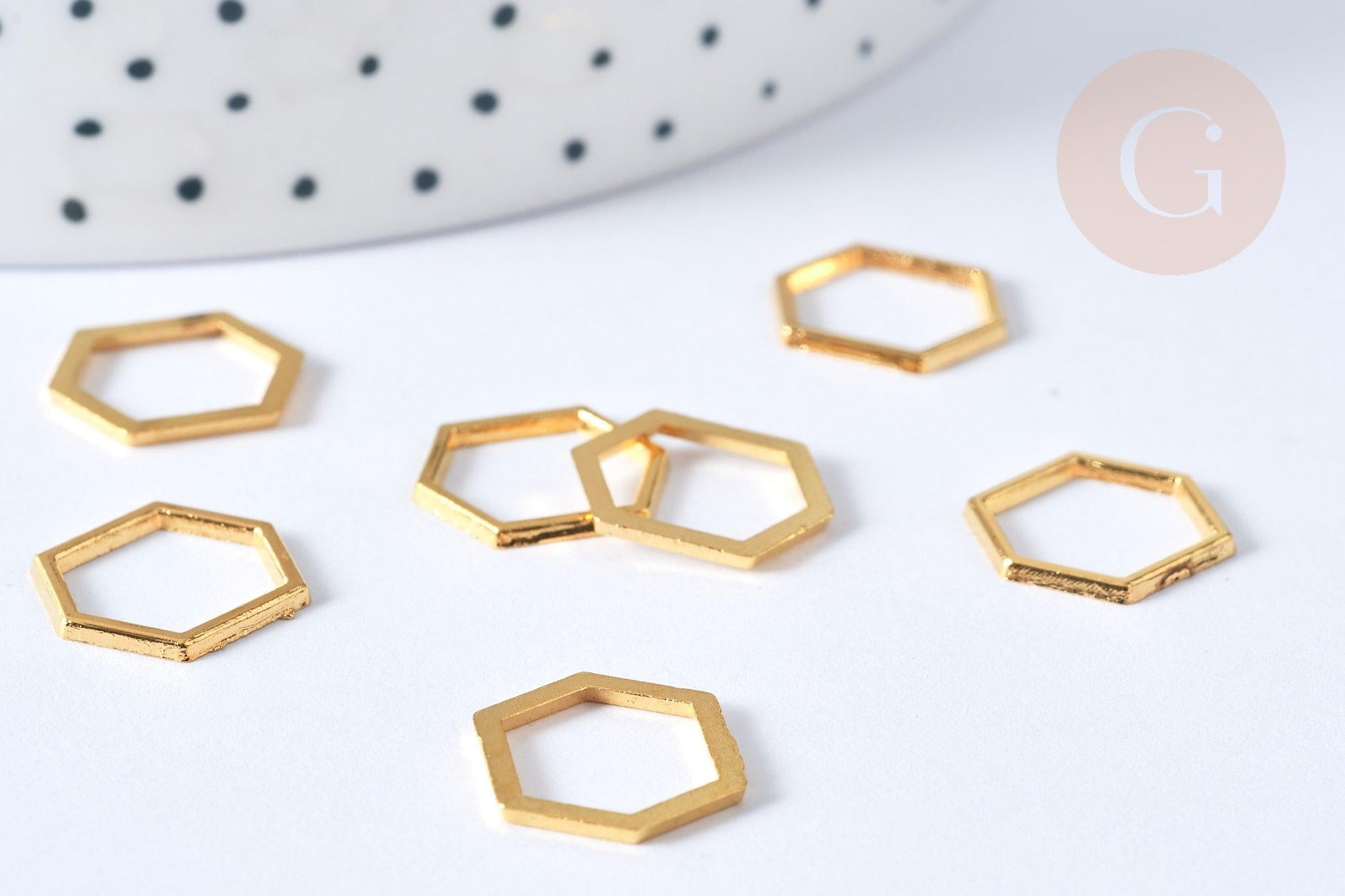 Connecteurs hexagone zamac doré 12x14mm, x10 (G7907)
