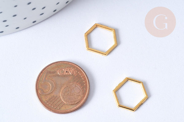 Connecteurs hexagone zamac doré 12x14mm, x10 (G7907)