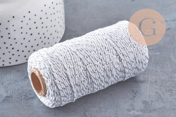 Cordon blanc argent ruban 1-1.55mm, x1 bobine de 100 mètres (G3765)