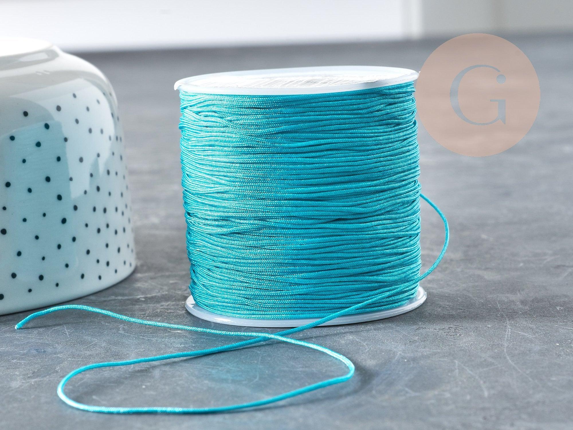 Cordon bleu turquoise tressé polyester 0.8mm, x1 mètre (G3796)