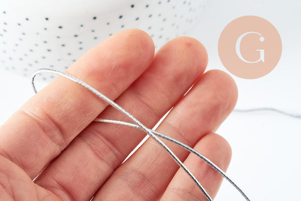 Cordon élastique argenté 1mm, cordon pour bijoux x1 mètre (G9884)