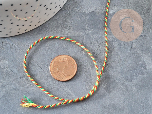 Cordon en coton tressé jaune rouge vert 1.2mm, cordon pour bijoux scrapbooking et fabrication bijoux, x1 mètre G9197