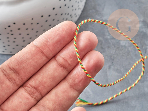 Cordon en coton tressé jaune rouge vert 1.2mm, cordon pour bijoux scrapbooking et fabrication bijoux, x1 mètre G9197