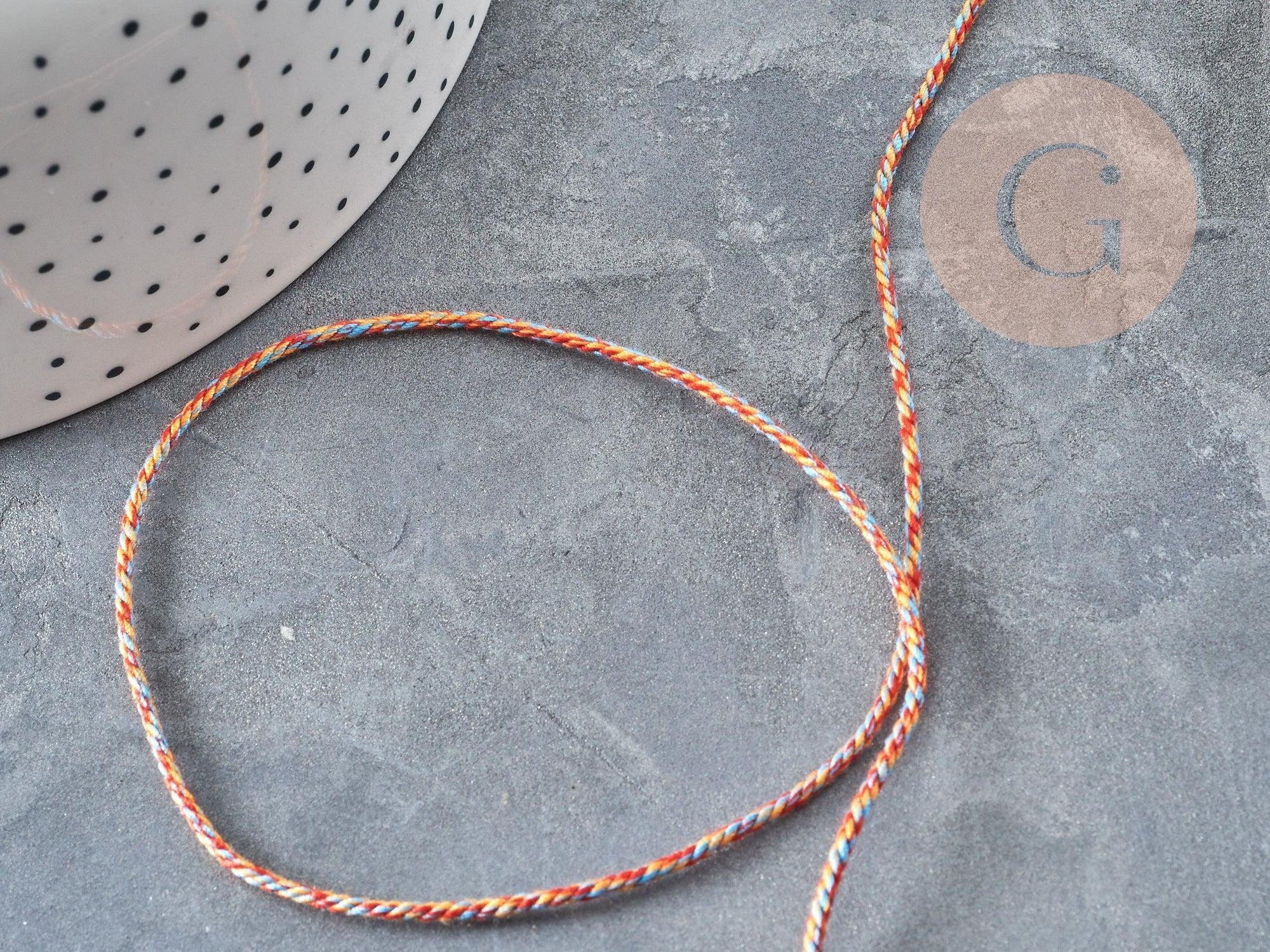 Cordon en coton tressé orange rouge bleu 1.2mm, cordon pour bijoux scrapbooking et fabrication bijoux, x1 mètre G9196