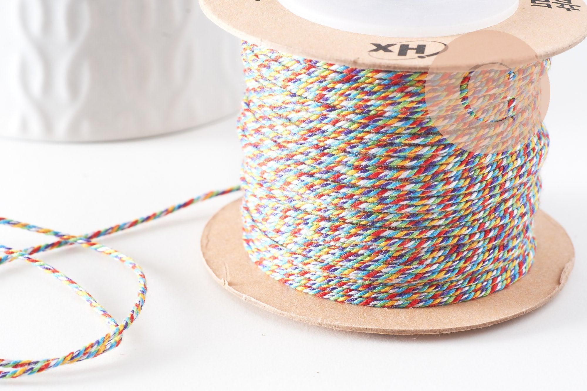 Cordon en polyester tressé multicolore vif 1mm, x1 mètre (G9880)