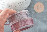 Cordon lilas clair métalisé tressé polyester 1mm, x1 mètre (G8174)